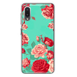 Samsung Galaxy A02 Turquoise Teal Vintage Pastel Pink Red Roses Double Layer Phone Case Cover
