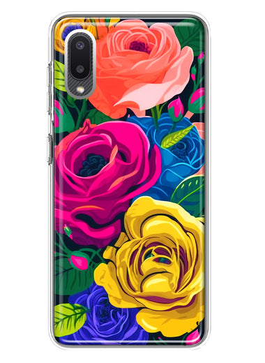 Samsung Galaxy A02 Vintage Pastel Abstract Colorful Pink Yellow Blue Roses Double Layer Phone Case Cover