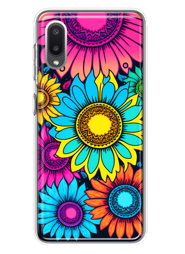 Samsung Galaxy A02 Vintage Colorful Abstract Sunflowers Floral Double Layer Phone Case Cover