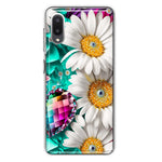 Samsung Galaxy A02 Colorful Crystal White Daisies Rainbow Gems Teal Double Layer Phone Case Cover