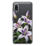 Samsung Galaxy A02 White Lavender Lily Purple Flowers Floral Hybrid Protective Phone Case Cover