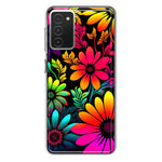 Samsung Galaxy A03S Neon Rainbow Glow Colorful Abstract Flowers Floral Hybrid Protective Phone Case Cover