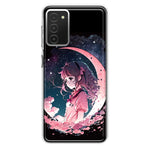 Samsung Galaxy A03S Kawaii Manga Pink Cherry Blossom Dreaming Moon Girl Hybrid Protective Phone Case Cover