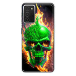 Samsung Galaxy A03S Green Flaming Skull Burning Fire Double Layer Phone Case Cover