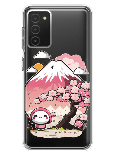 Samsung Galaxy A03S Kawaii Manga Pink Cherry Blossom Fuji Mountain Mochi Girl Hybrid Protective Phone Case Cover