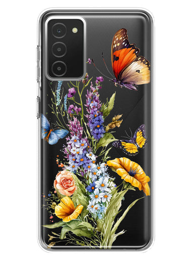 Samsung Galaxy A03S Yellow Purple Spring Flowers Butterflies Floral Hybrid Protective Phone Case Cover