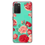 Samsung Galaxy A03S Turquoise Teal Vintage Pastel Pink Red Roses Double Layer Phone Case Cover