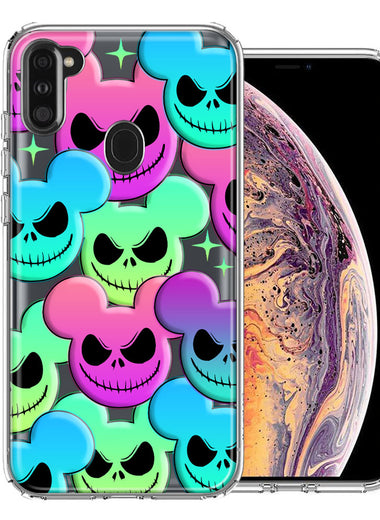 Samsung Galaxy A11 Bright Rainbow Nightmare Skulls Spooky Season Halloween Design Double Layer Phone Case Cover