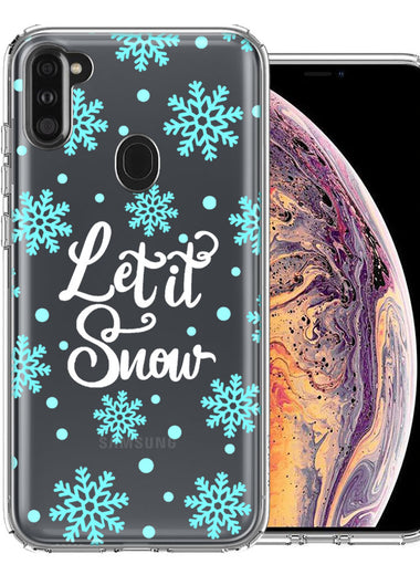 Samsung Galaxy A11 Christmas Holiday Let It Snow Winter Blue Snowflakes Design Double Layer Phone Case Cover