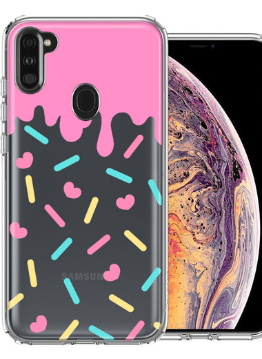 Samsung Galaxy A11 Pink Drip Frosting Cute Heart Sprinkles Kawaii Cake Design Double Layer Phone Case Cover
