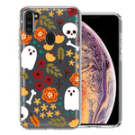 Samsung Galaxy A11 Spooky Season Fall Autumn Flowers Ghosts Skulls Halloween Double Layer Phone Case Cover