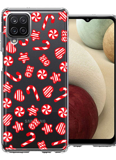 Samsung Galaxy A12 Christmas Winter Red White Peppermint Candies Swirls Candycanes Design Double Layer Phone Case Cover