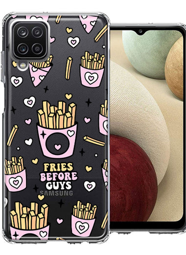Samsung Galaxy A12 Cute Valentine Pink Love Hearts Fries Before Guys Double Layer Phone Case Cover