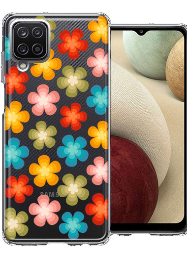 Samsung Galaxy A12 Groovy Gradient Retro Color Flowers Double Layer Phone Case Cover