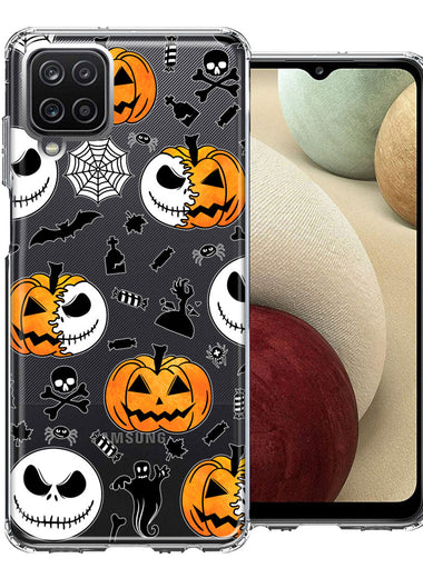 Samsung Galaxy A12 Halloween Jack-O-Lantern Pumpkin Skull Spooky Design Double Layer Phone Case Cover