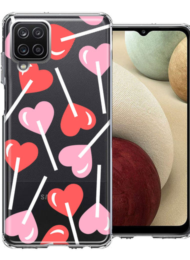 Samsung Galaxy A12 Heart Suckers Lollipop Valentines Day Candy Lovers Double Layer Phone Case Cover