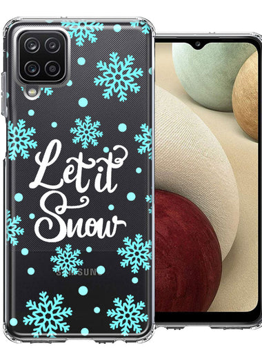 Samsung Galaxy A12 Christmas Holiday Let It Snow Winter Blue Snowflakes Design Double Layer Phone Case Cover