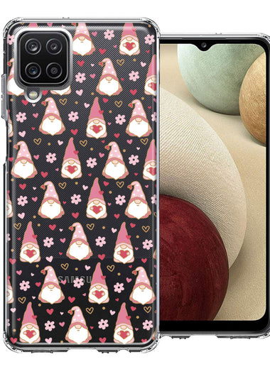 Samsung Galaxy A12 Pink Blush Valentines Day Flower Hearts Gnome Characters Cute Double Layer Phone Case Cover