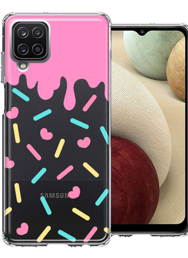 Samsung Galaxy A12 Pink Drip Frosting Cute Heart Sprinkles Kawaii Cake Design Double Layer Phone Case Cover
