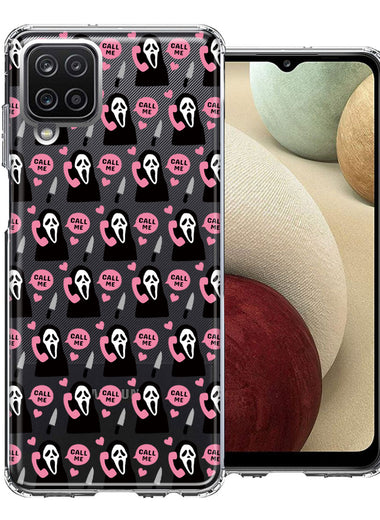 Samsung Galaxy A12 Pink Horror Valentine Character Ghostface Boyfriend Call Me Hearts Double Layer Phone Case Cover