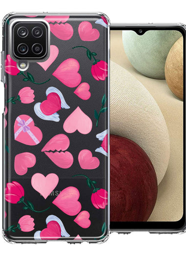 Samsung Galaxy A12 Pretty Valentines Day Hearts Chocolate Candy Angel Flowers Double Layer Phone Case Cover
