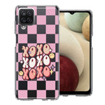 Samsung Galaxy A12 Retro Pink Checkered XOXO Vintage 70s Style Hippie Valentine Love Double Layer Phone Case Cover