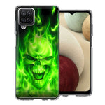Samsung Galaxy A12 Green Flaming Skull Double Layer Phone Case Cover
