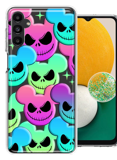 Samsung Galaxy A13 Bright Rainbow Nightmare Skulls Spooky Season Halloween Design Double Layer Phone Case Cover