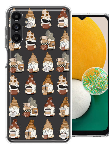 Samsung Galaxy A13 Cute Morning Coffee Lovers Gnomes Characters Drip Iced Latte Americano Espresso Brown Double Layer Phone Case Cover