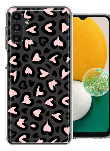 Samsung Galaxy A13 Cute Pink Leopard Print Hearts Valentines Day Love Double Layer Phone Case Cover