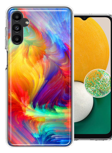 Samsung Galaxy A13 Colorful Feather Paint Double Layer Phone Case Cover