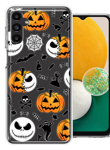 Samsung Galaxy A13 Halloween Jack-O-Lantern Pumpkin Skull Spooky Design Double Layer Phone Case Cover