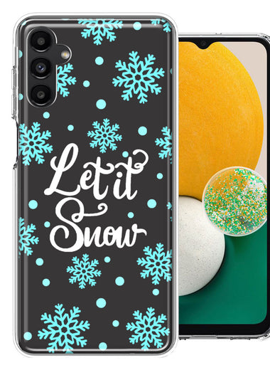 Samsung Galaxy A13 Christmas Holiday Let It Snow Winter Blue Snowflakes Design Double Layer Phone Case Cover