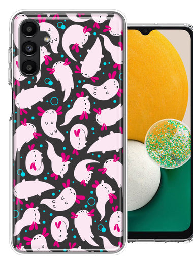 Samsung Galaxy A13 Pink Happy Swimming Axolotls Polka Dots Double Layer Phone Case Cover