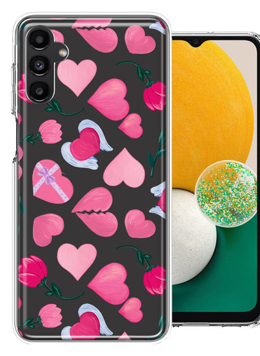 Samsung Galaxy A13 Pretty Valentines Day Hearts Chocolate Candy Angel Flowers Double Layer Phone Case Cover