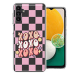 Samsung Galaxy A13 Retro Pink Checkered XOXO Vintage 70s Style Hippie Valentine Love Double Layer Phone Case Cover