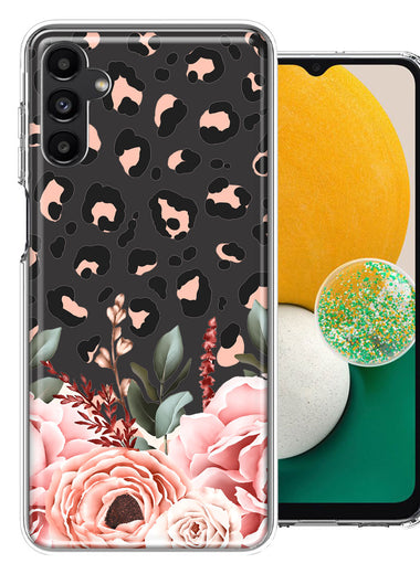 For Samsung Galaxy A13 Classy Blush Peach Peony Rose Flowers Leopard Phone Case Cover