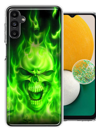 Samsung Galaxy A13 Green Flaming Skull Double Layer Phone Case Cover
