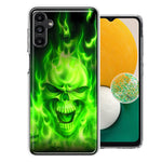 Samsung Galaxy A13 Green Flaming Skull Double Layer Phone Case Cover