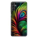 Samsung Galaxy A14 5G Neon Rainbow Glow Peacock Feather Hybrid Protective Phone Case Cover