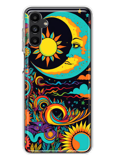 Samsung Galaxy A13 Neon Rainbow Psychedelic Indie Hippie Indie Moon Hybrid Protective Phone Case Cover