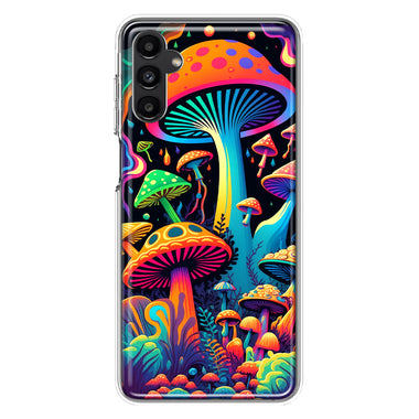 Samsung Galaxy A14 5G Neon Rainbow Psychedelic Indie Hippie Mushrooms Hybrid Protective Phone Case Cover