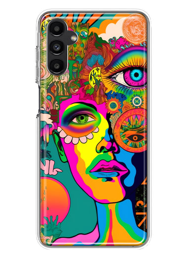 Samsung Galaxy A13 Neon Rainbow Psychedelic Hippie One Eye Pop Art Hybrid Protective Phone Case Cover