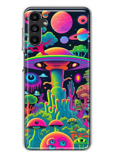 Samsung Galaxy A14 5G Neon Rainbow Psychedelic UFO Alien Planet Hybrid Protective Phone Case Cover