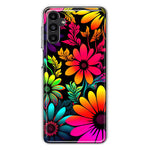 Samsung Galaxy A14 5G Neon Rainbow Glow Colorful Abstract Flowers Floral Hybrid Protective Phone Case Cover