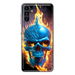 Samsung Galaxy A13 Blue Flaming Skull Burning Fire Double Layer Phone Case Cover