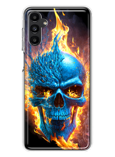 Samsung Galaxy A14 5G Blue Flaming Skull Burning Fire Double Layer Phone Case Cover