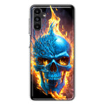 Samsung Galaxy A54 5G Blue Flaming Skull Burning Fire Double Layer Phone Case Cover