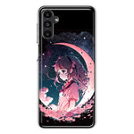Samsung Galaxy A13 Kawaii Manga Pink Cherry Blossom Dreaming Moon Girl Hybrid Protective Phone Case Cover