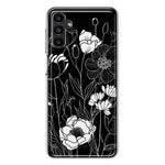 Samsung Galaxy A14 5G Line Drawing Art White Floral Flowers Hybrid Protective Phone Case Cover